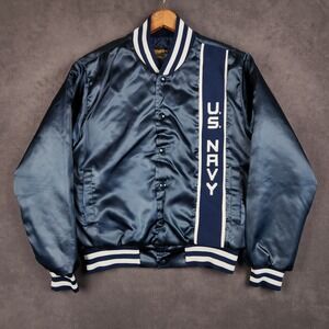 Vintage US Navy Swingster Satin Bomber Jacket Mens Medium Quilt Lined Snap Front